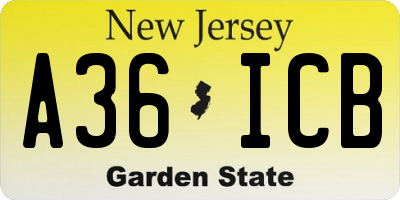 NJ license plate A36ICB