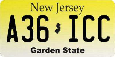 NJ license plate A36ICC