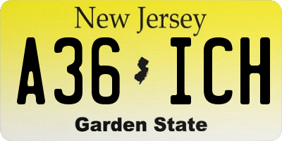 NJ license plate A36ICH