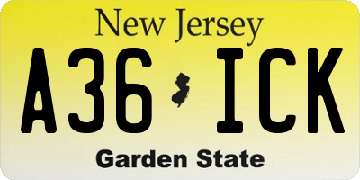 NJ license plate A36ICK