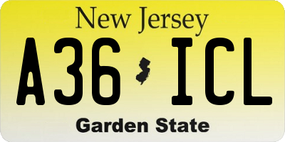 NJ license plate A36ICL