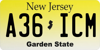 NJ license plate A36ICM