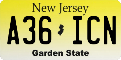NJ license plate A36ICN