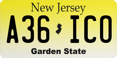 NJ license plate A36ICO