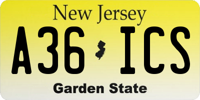 NJ license plate A36ICS