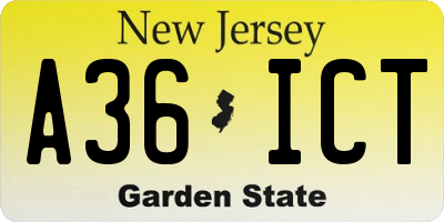NJ license plate A36ICT