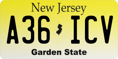 NJ license plate A36ICV
