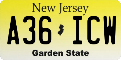 NJ license plate A36ICW
