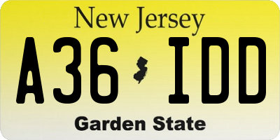 NJ license plate A36IDD