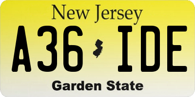 NJ license plate A36IDE