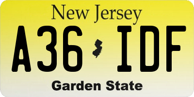 NJ license plate A36IDF