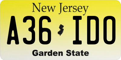 NJ license plate A36IDO