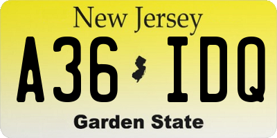 NJ license plate A36IDQ