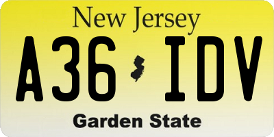 NJ license plate A36IDV