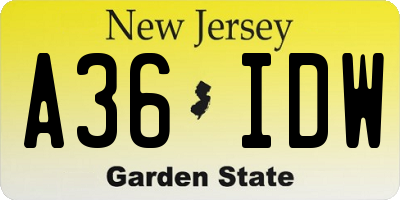 NJ license plate A36IDW