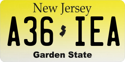 NJ license plate A36IEA