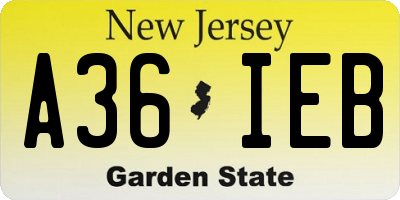 NJ license plate A36IEB