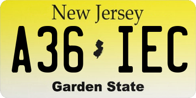 NJ license plate A36IEC