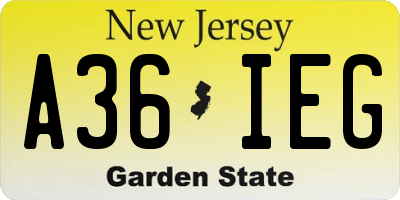 NJ license plate A36IEG