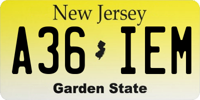 NJ license plate A36IEM