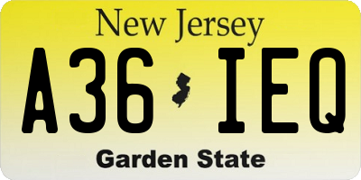 NJ license plate A36IEQ