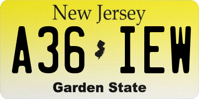 NJ license plate A36IEW