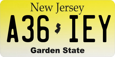 NJ license plate A36IEY