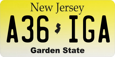 NJ license plate A36IGA