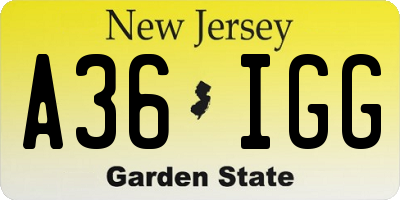 NJ license plate A36IGG