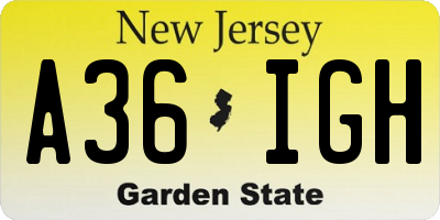 NJ license plate A36IGH