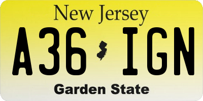 NJ license plate A36IGN