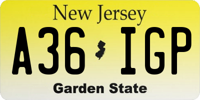 NJ license plate A36IGP