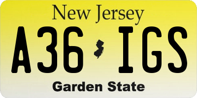 NJ license plate A36IGS