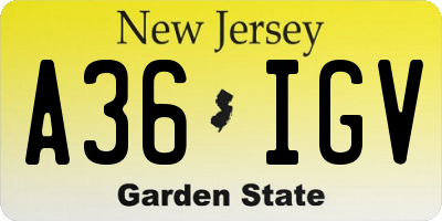 NJ license plate A36IGV