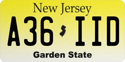 NJ license plate A36IID