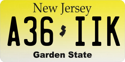 NJ license plate A36IIK