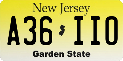 NJ license plate A36IIO