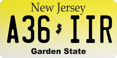 NJ license plate A36IIR