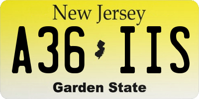 NJ license plate A36IIS