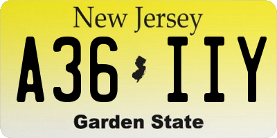 NJ license plate A36IIY