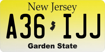 NJ license plate A36IJJ