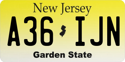 NJ license plate A36IJN