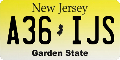 NJ license plate A36IJS