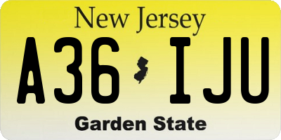 NJ license plate A36IJU