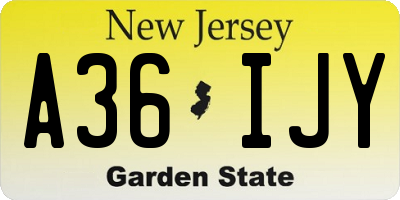 NJ license plate A36IJY