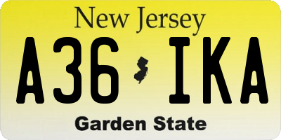 NJ license plate A36IKA