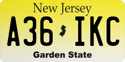 NJ license plate A36IKC
