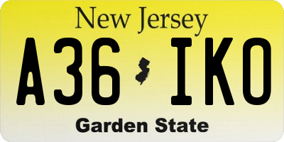 NJ license plate A36IKO