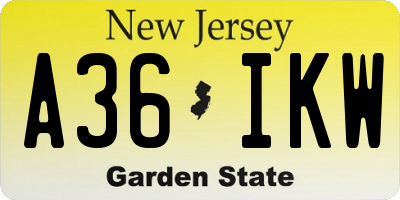 NJ license plate A36IKW