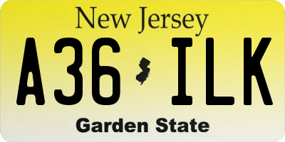 NJ license plate A36ILK